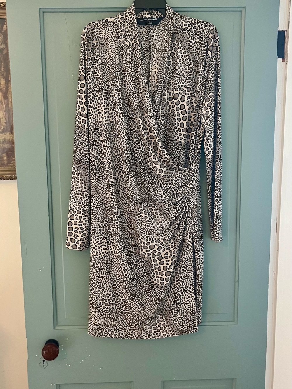 Norma Kamali Black & White Animal Print Wrap Dress, NWOT